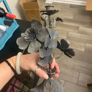 Elegant Gray Metal Flower Candle Holder